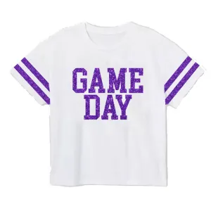 Azarhia Game Day Glitter Boxy Kid Tee - Purple