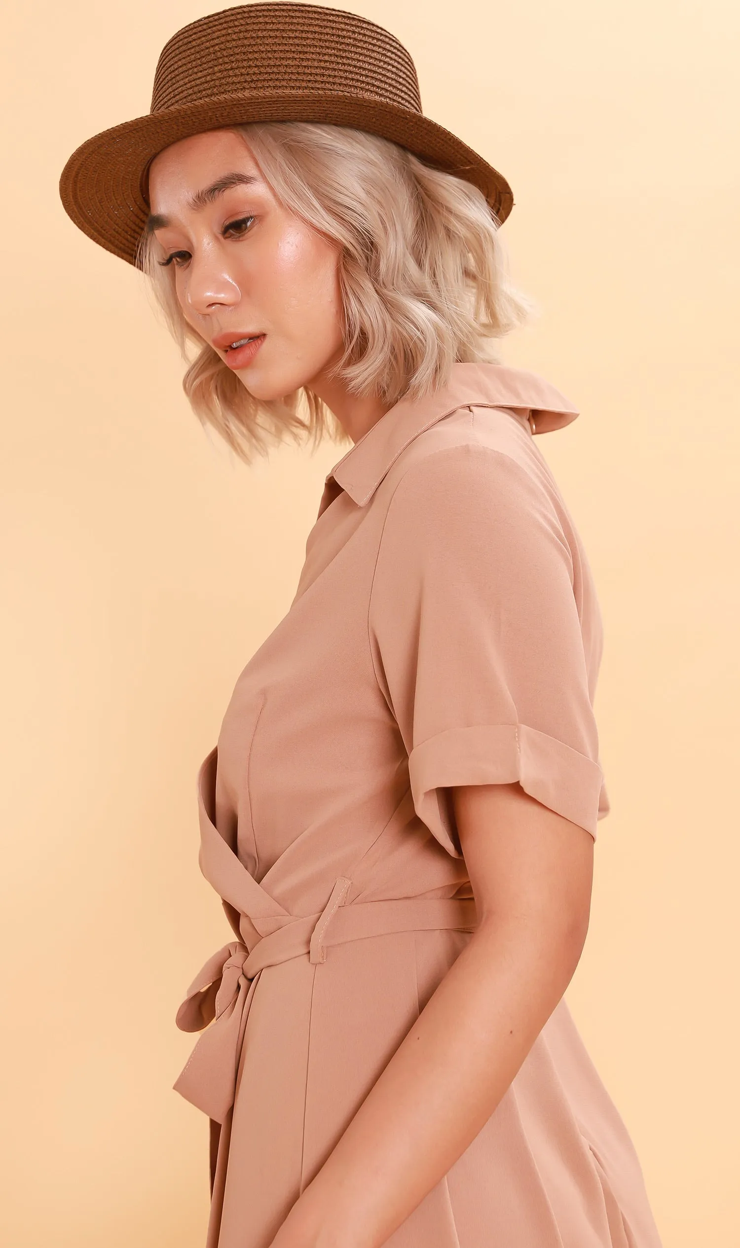 BEATRIX Collared Surplice Dress (Nude)