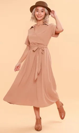BEATRIX Collared Surplice Dress (Nude)