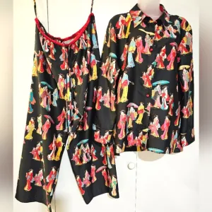 Beautiful NATORI Geisha Girl Lounge Pajama Set Pants / Top M