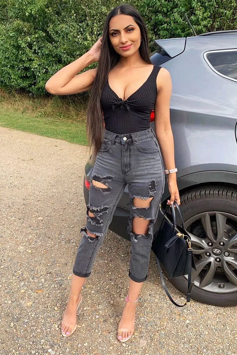 Black Tie Detail Extreme Cropped Top - Trista