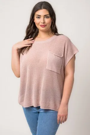 Blushy Boxy Open Weave Sweater with Pocket