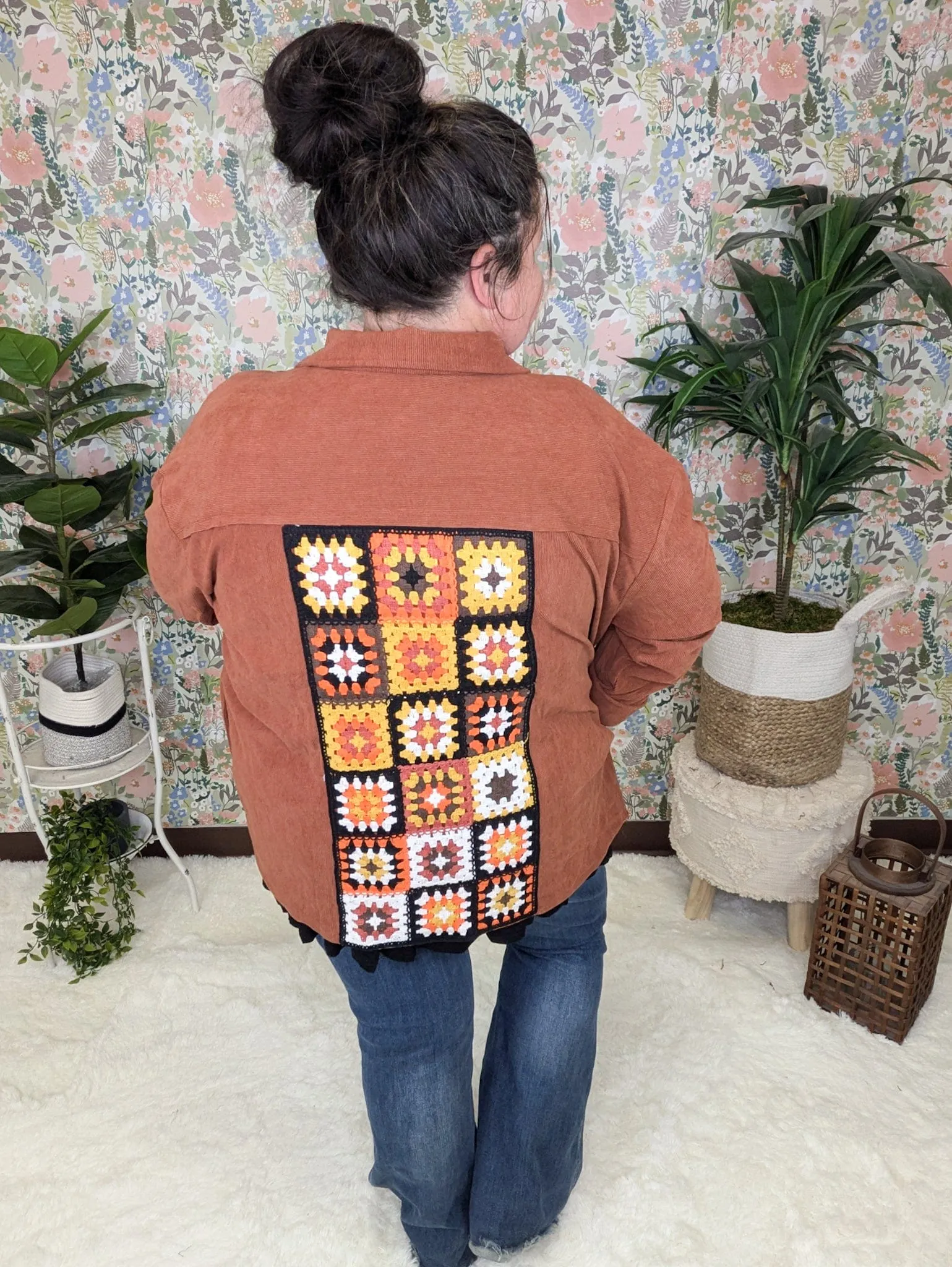 Campbell Light Corduroy Shacket w/Granny Square Back