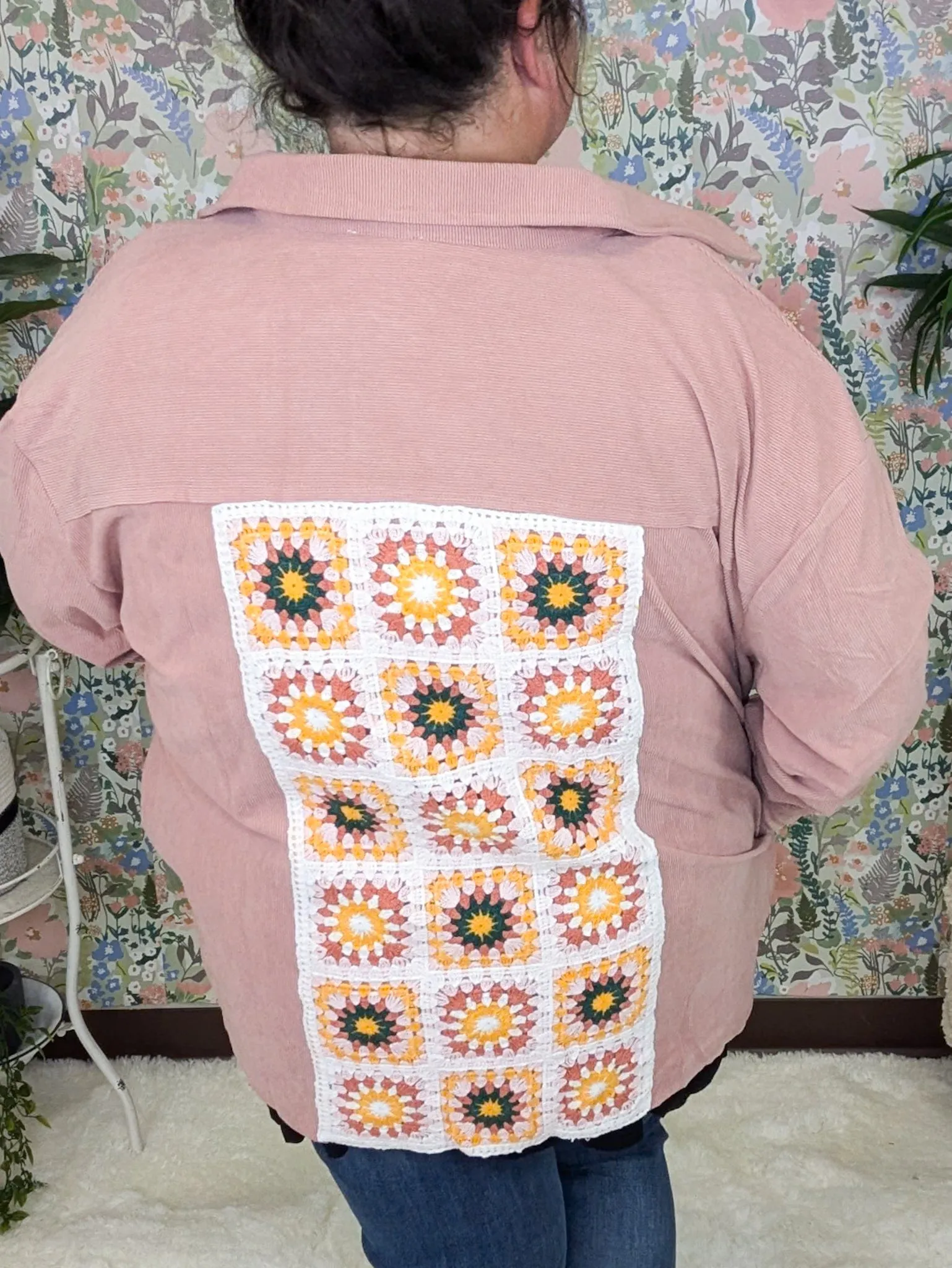 Campbell Light Corduroy Shacket w/Granny Square Back
