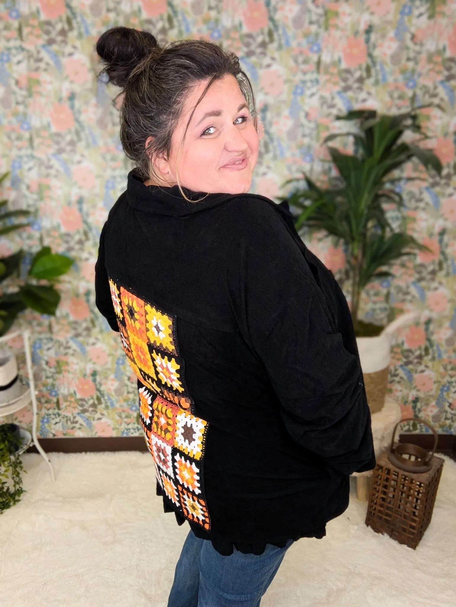 Campbell Light Corduroy Shacket w/Granny Square Back