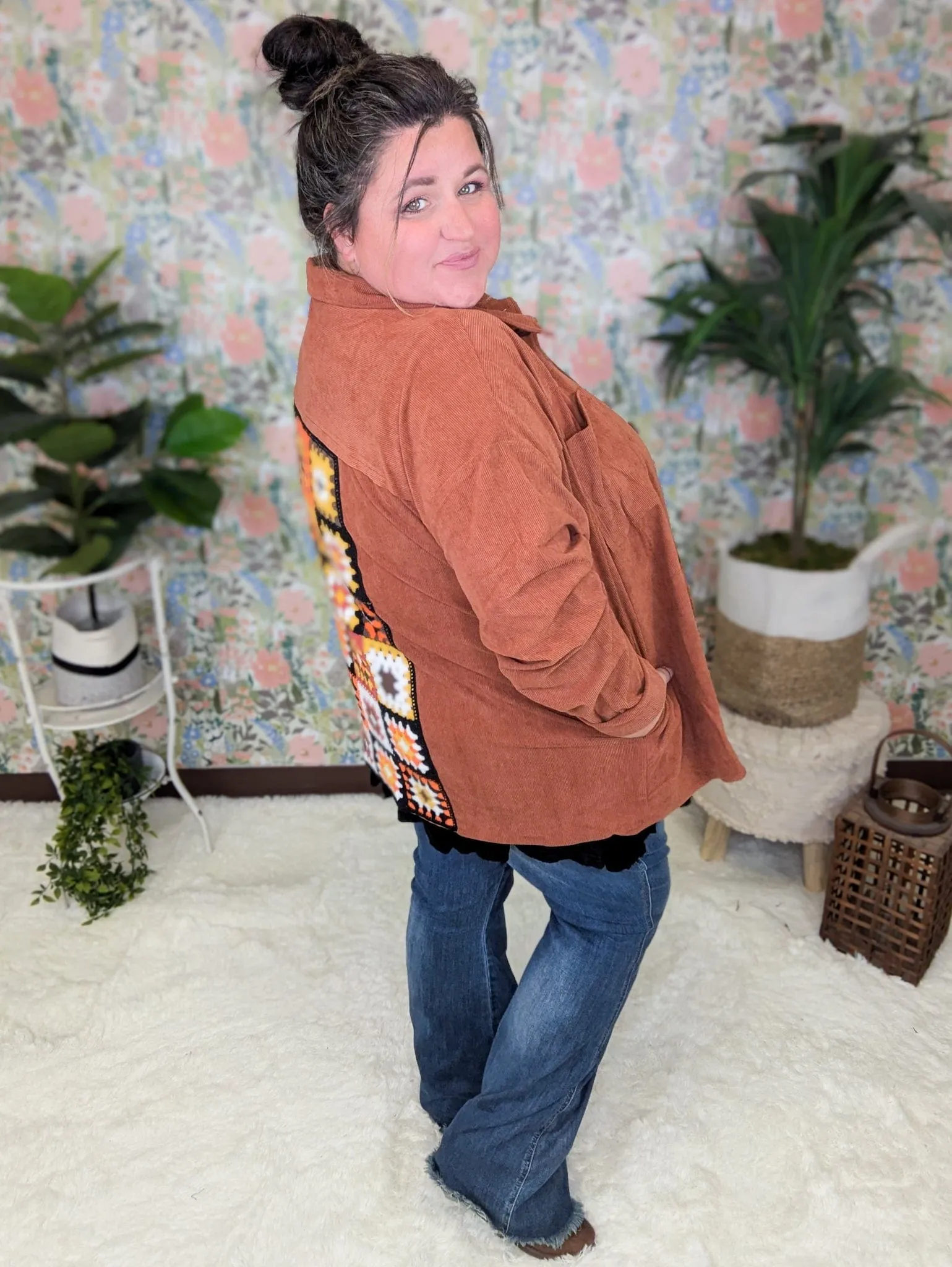 Campbell Light Corduroy Shacket w/Granny Square Back