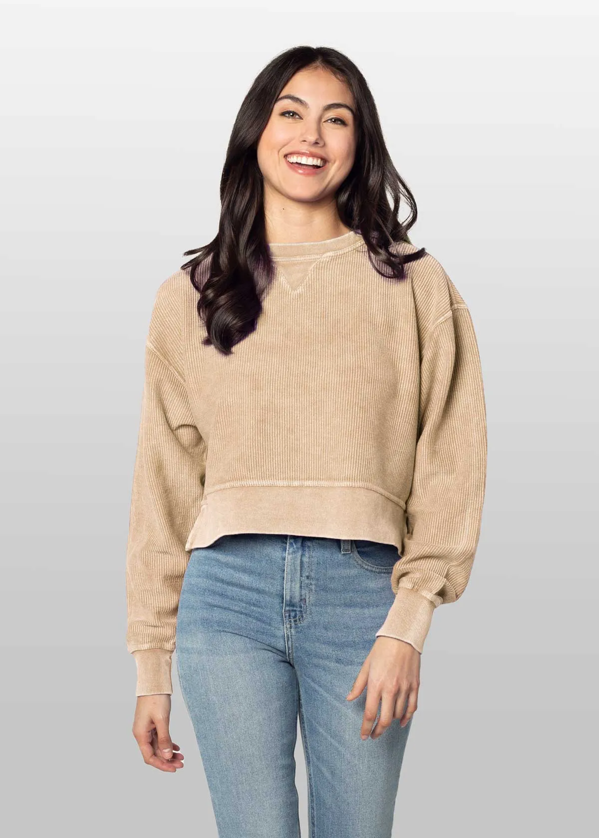 Corded Boxy Pullover: Latte