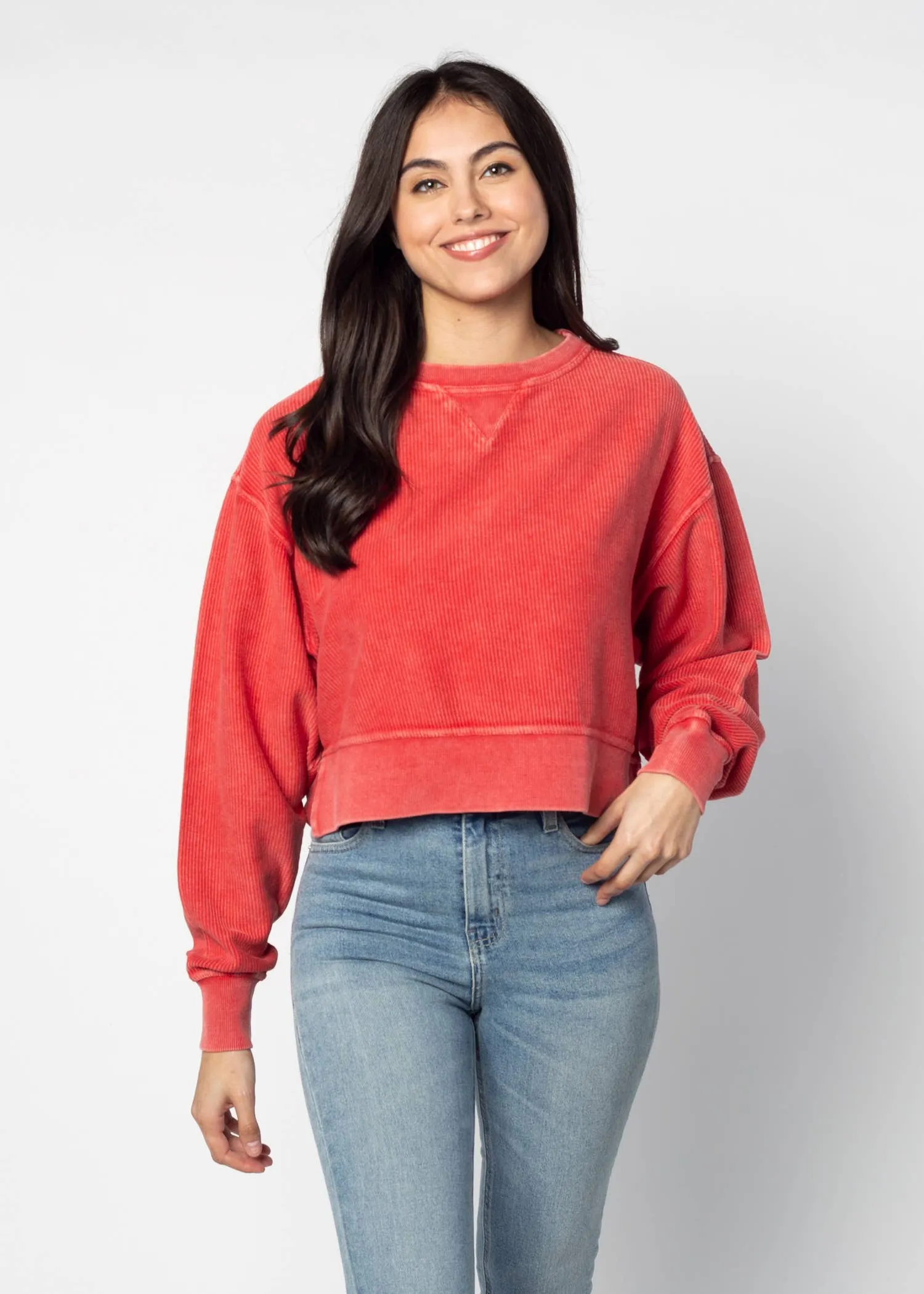 Corded Boxy Pullover: Latte