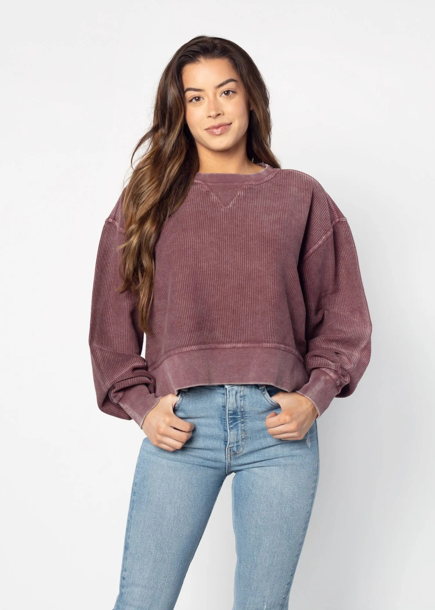 Corded Boxy Pullover: Latte