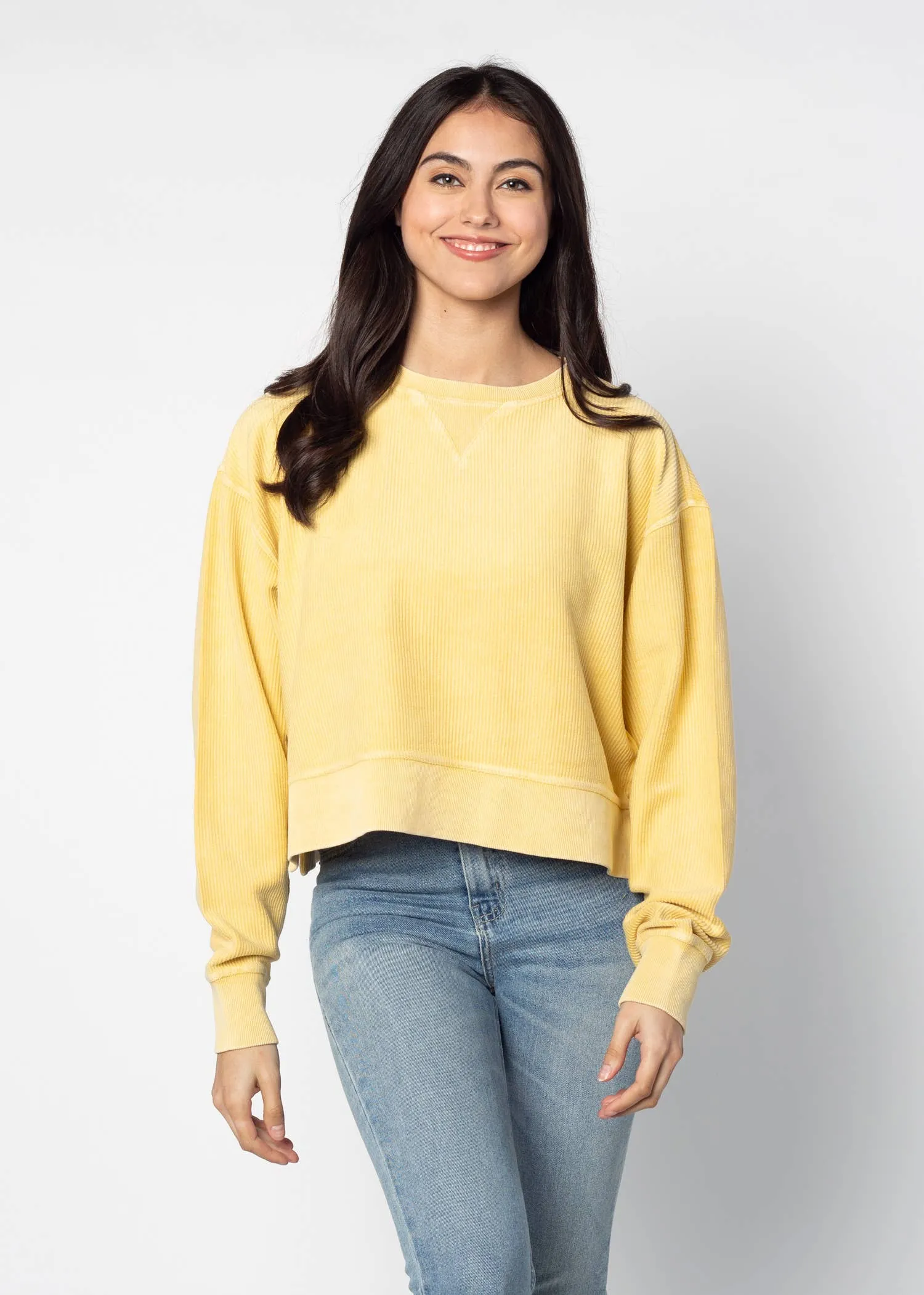 Corded Boxy Pullover: Latte