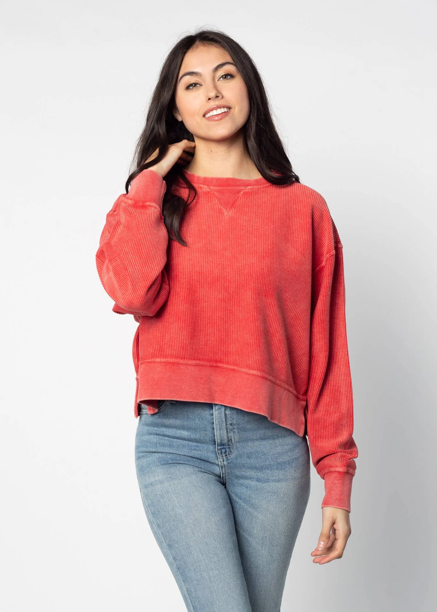 Corded Boxy Pullover: Latte