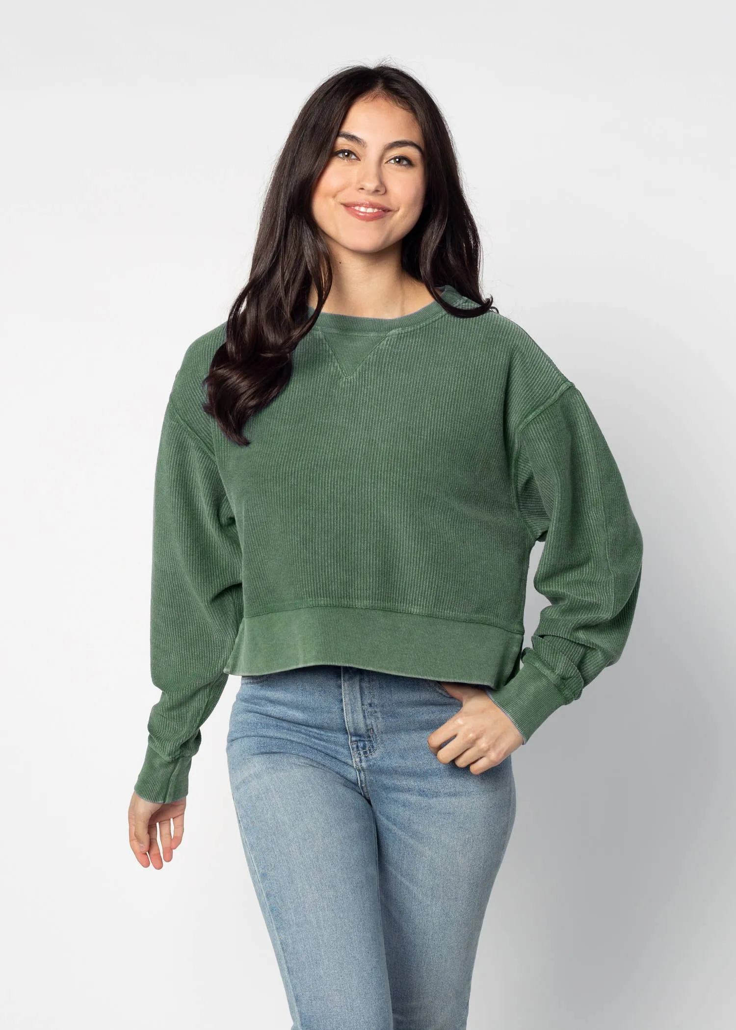 Corded Boxy Pullover: Latte