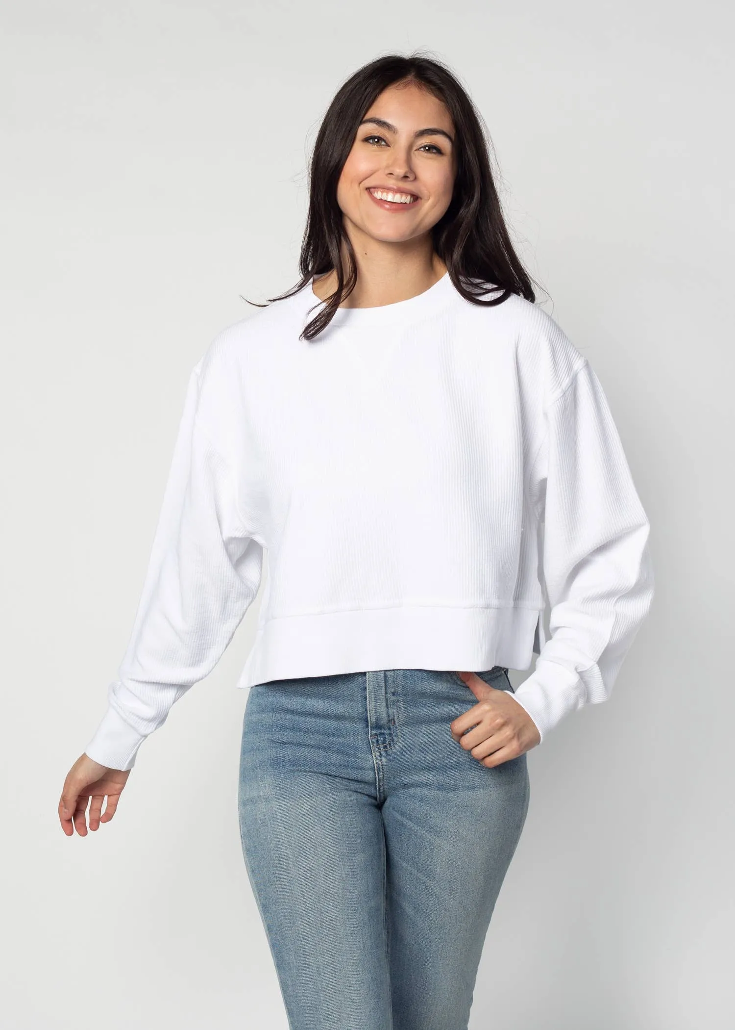 Corded Boxy Pullover: Latte