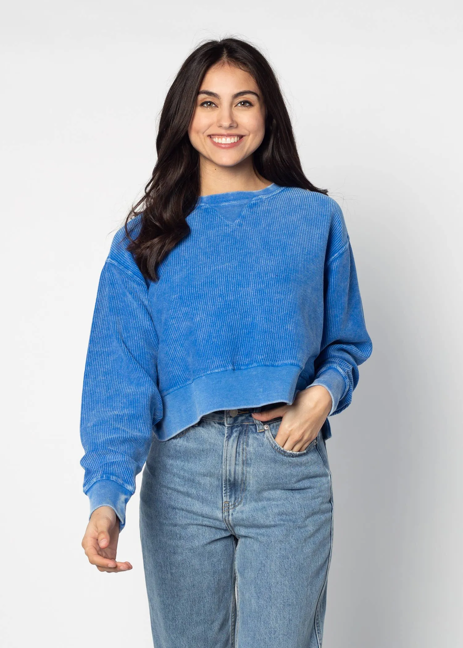 Corded Boxy Pullover: Latte