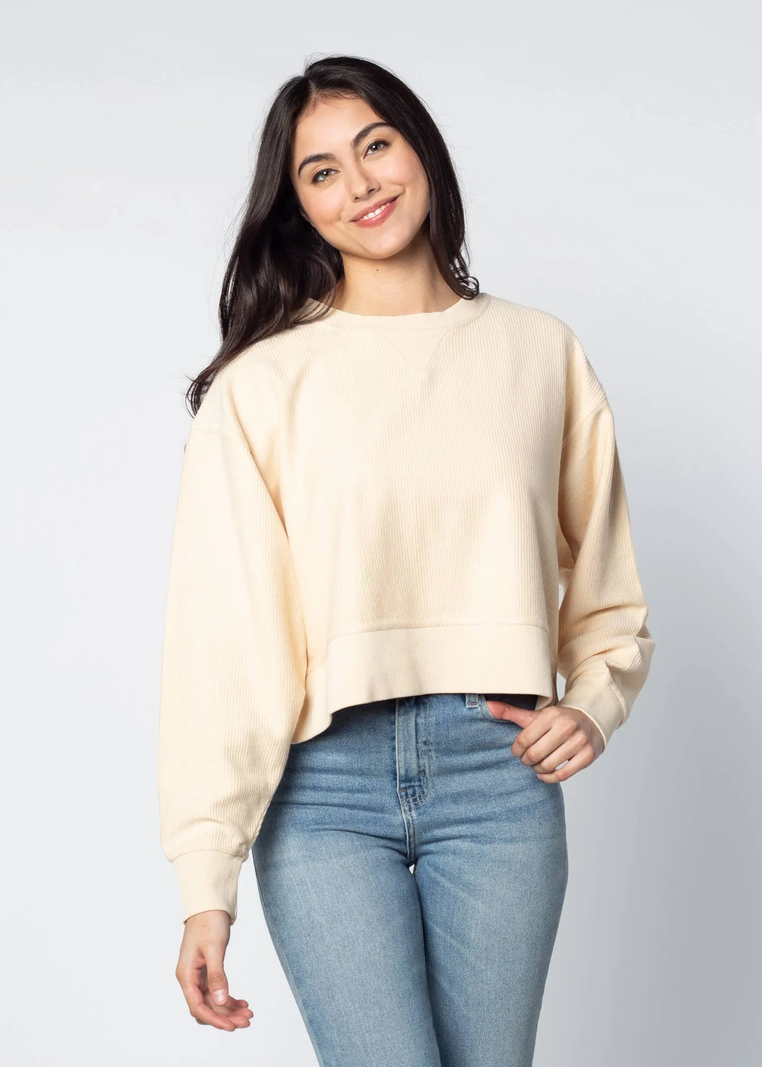 Corded Boxy Pullover: Latte