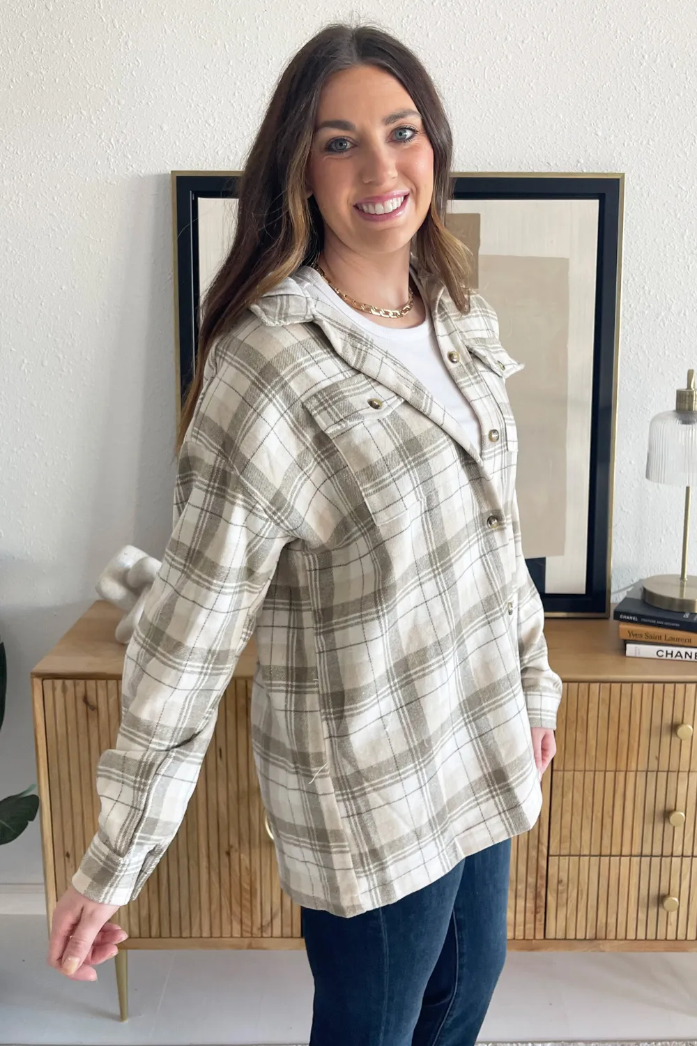Drop Shoulder Hoodie Plaid Jacket