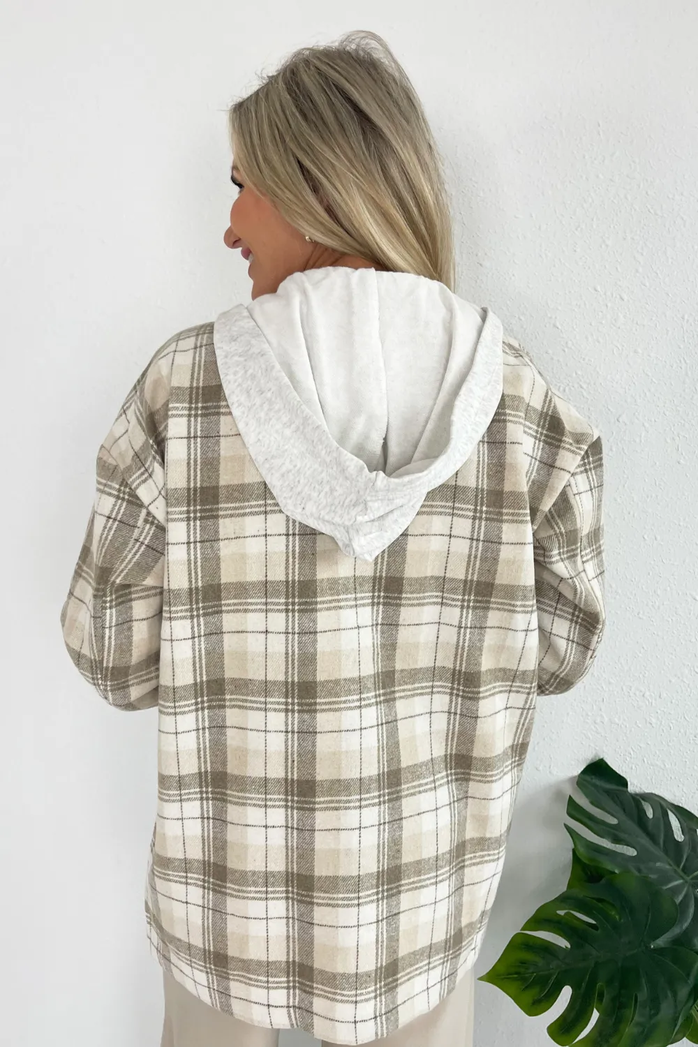 Drop Shoulder Hoodie Plaid Jacket