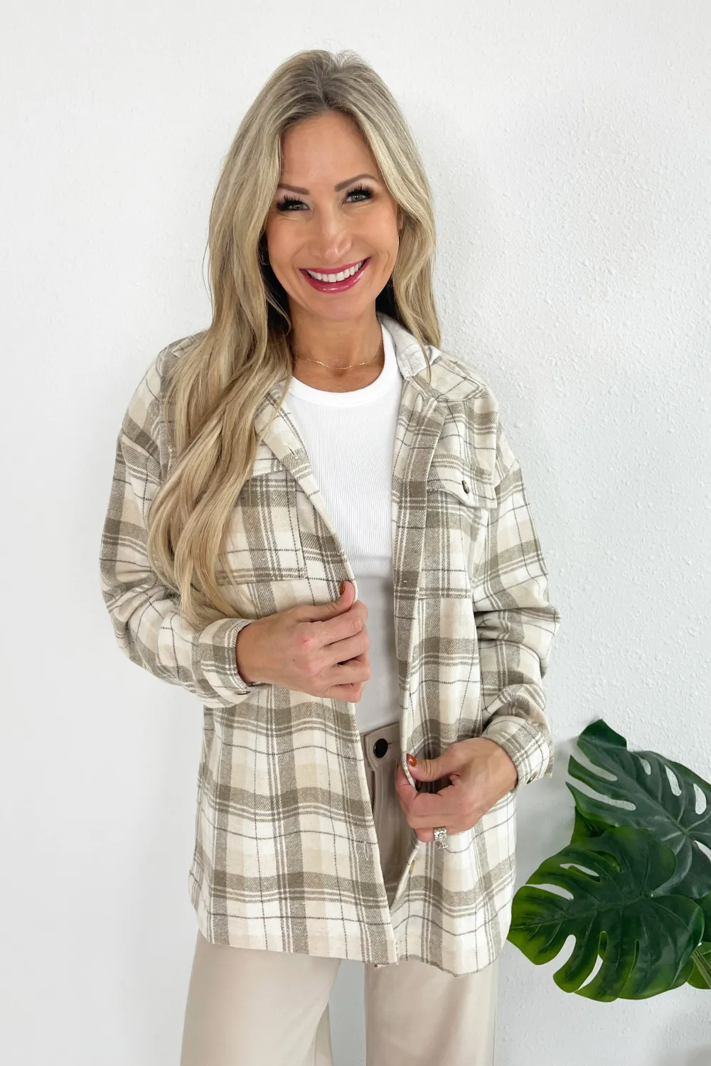 Drop Shoulder Hoodie Plaid Jacket