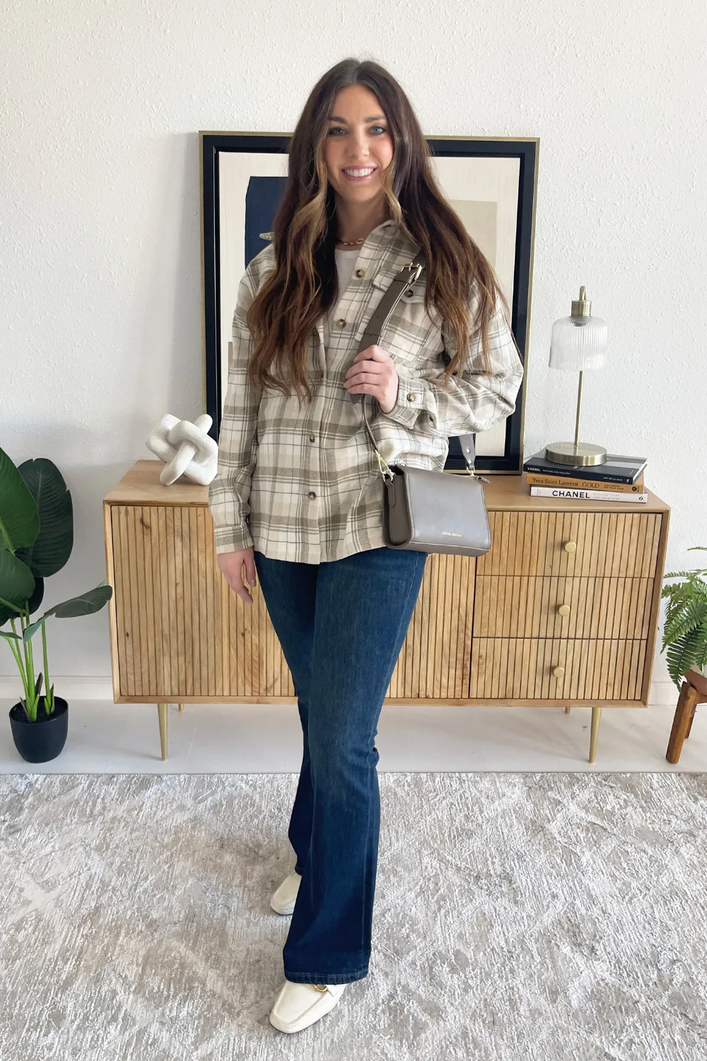 Drop Shoulder Hoodie Plaid Jacket