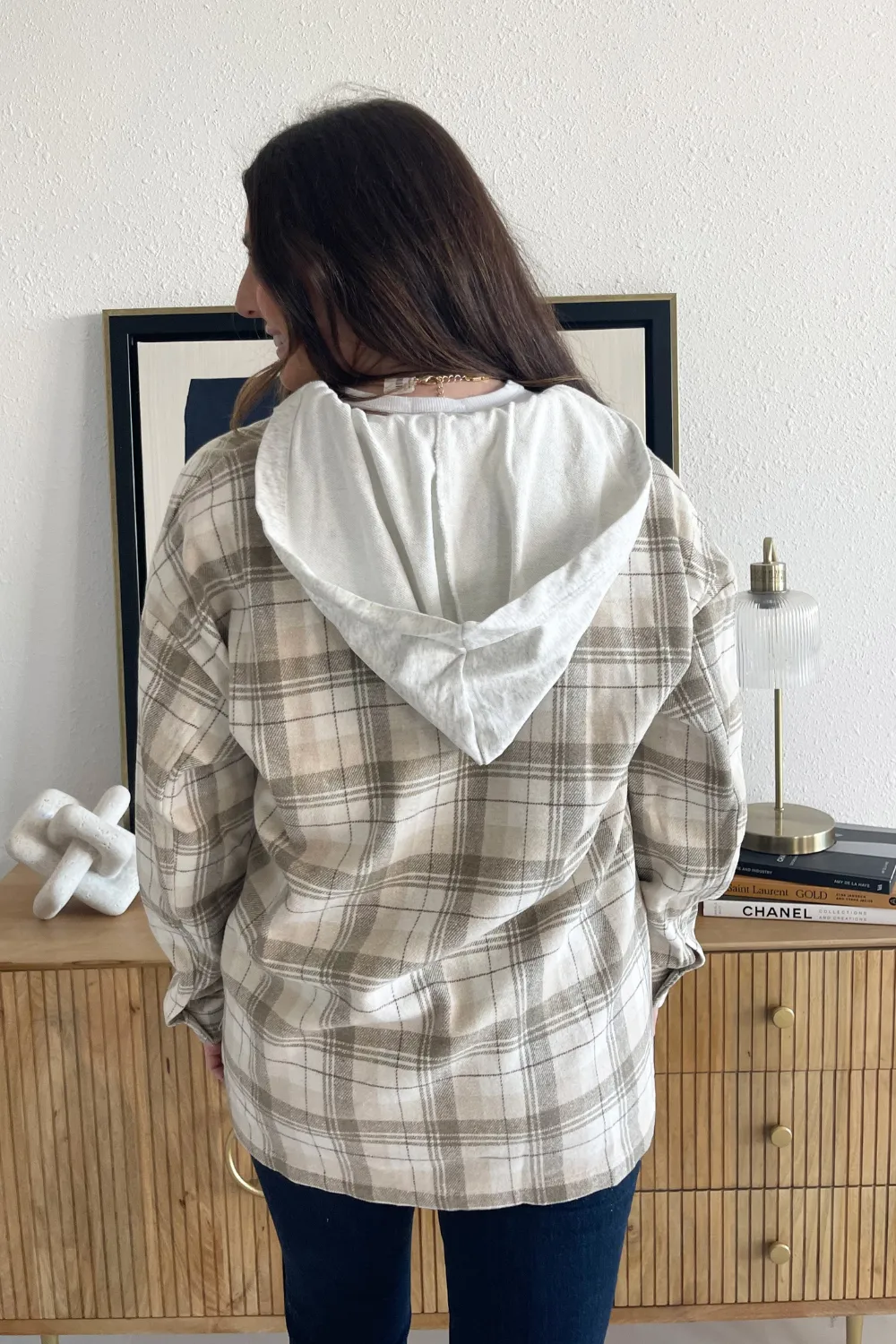 Drop Shoulder Hoodie Plaid Jacket