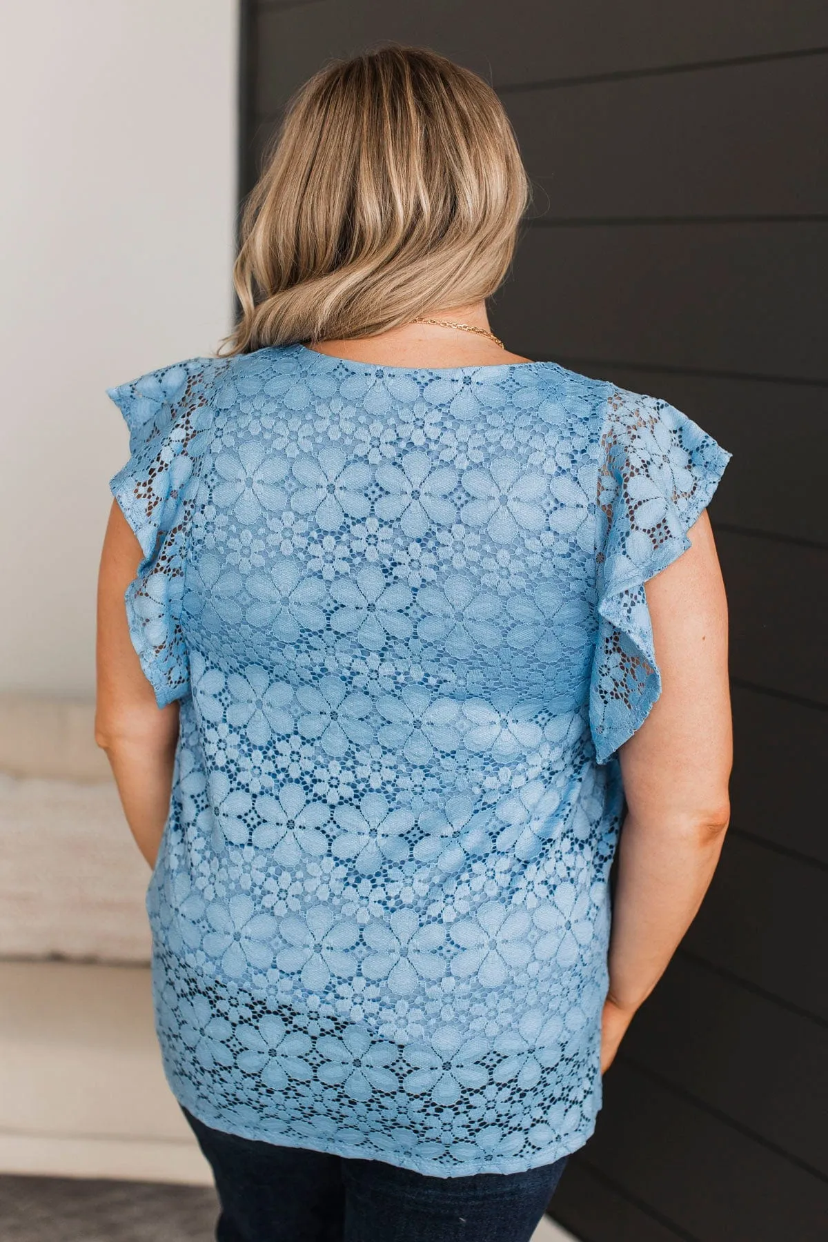 Effortless Allure Floral Lace Top- Denim Blue