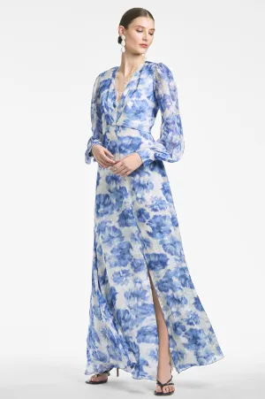 Galina Dress - Azure Watercolor Floral - Final Sale