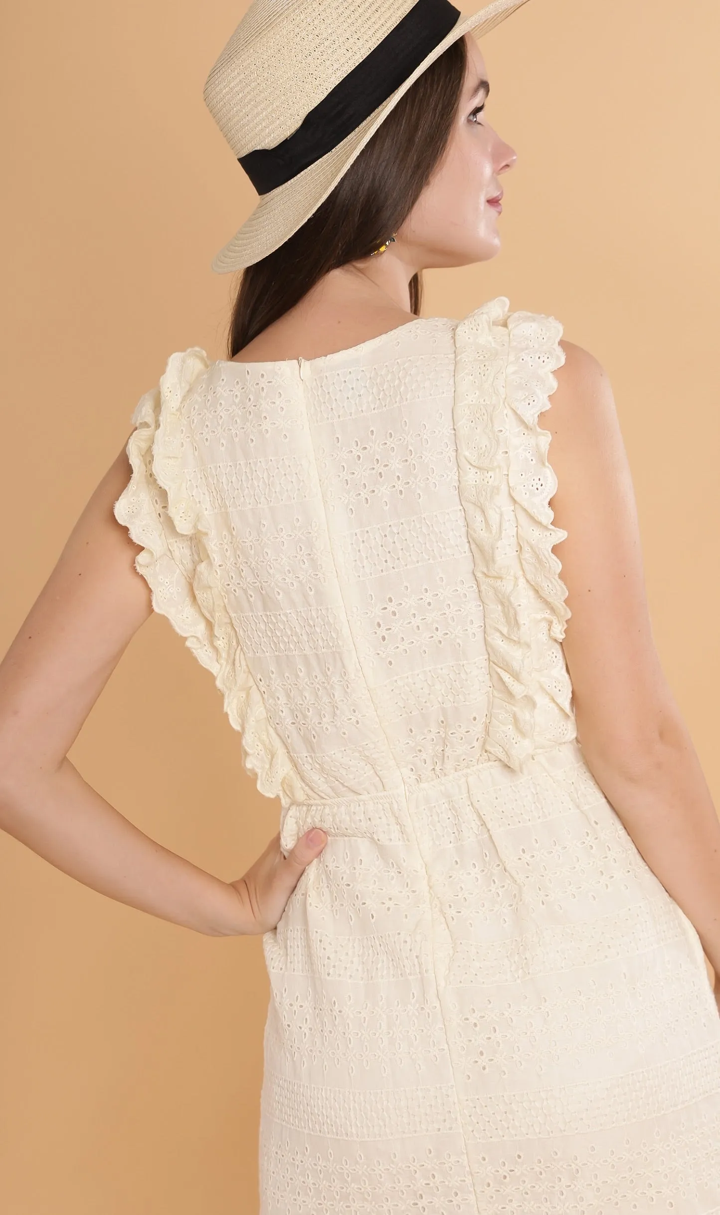 NERINE Ruffled Eyelet Dress (Cream)