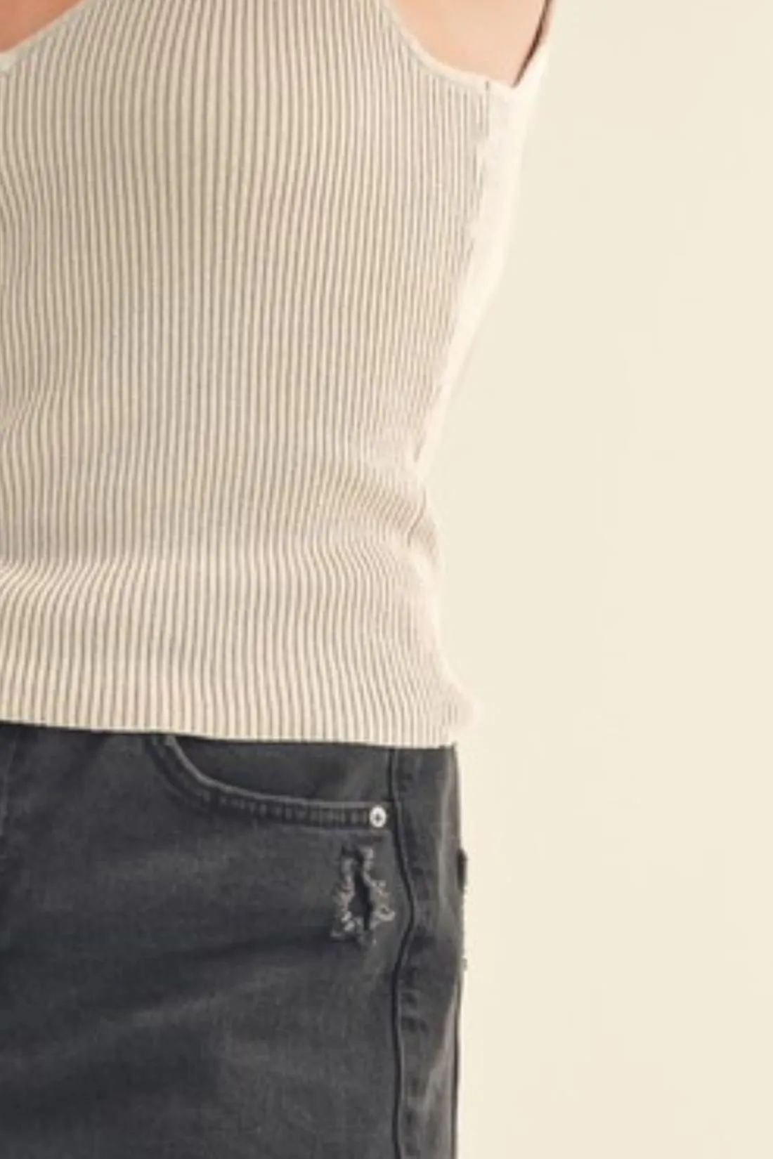 Ribbed Wide Strap Knit Tank in Pearl