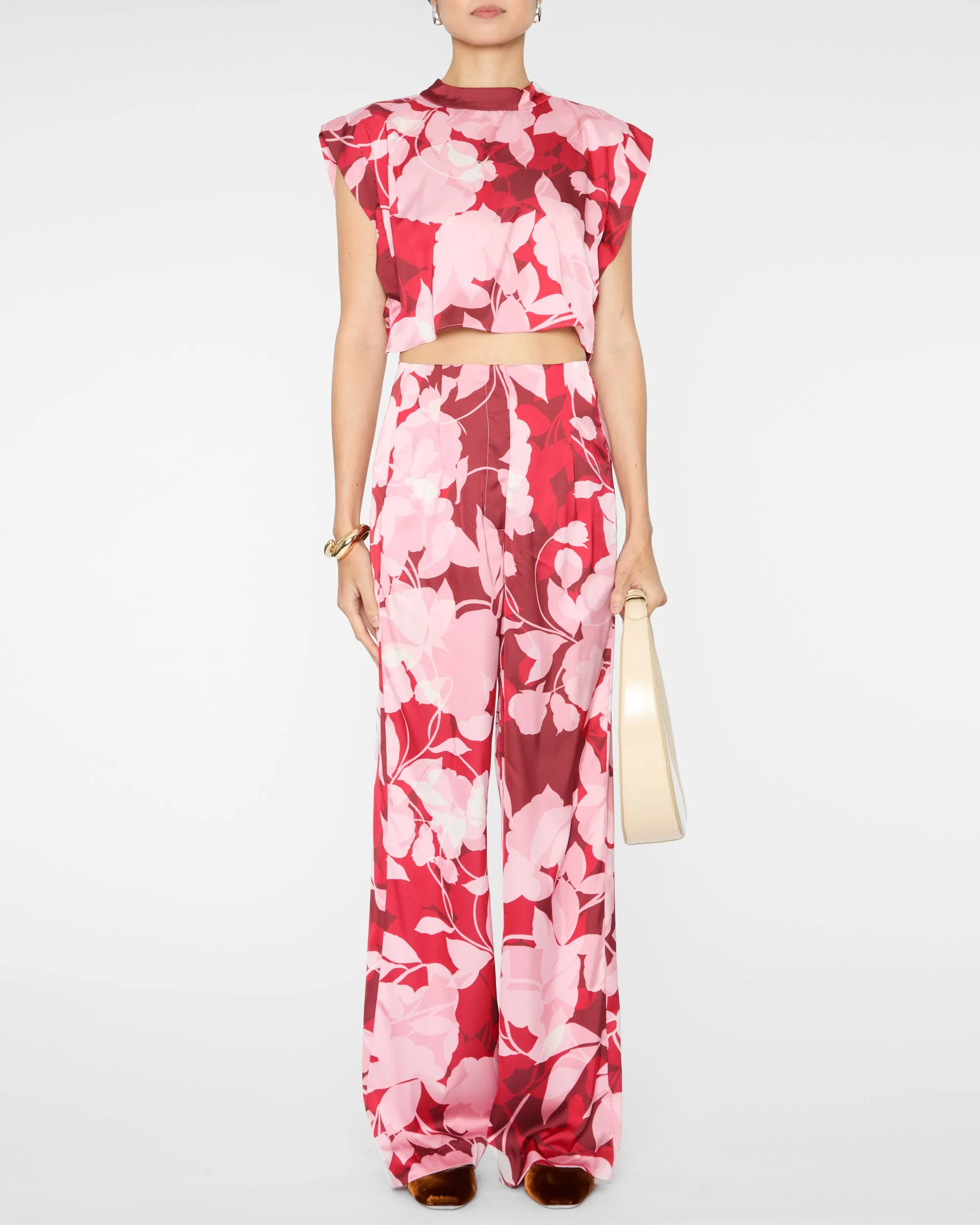 Rita Pants in Flora Rosada Satin