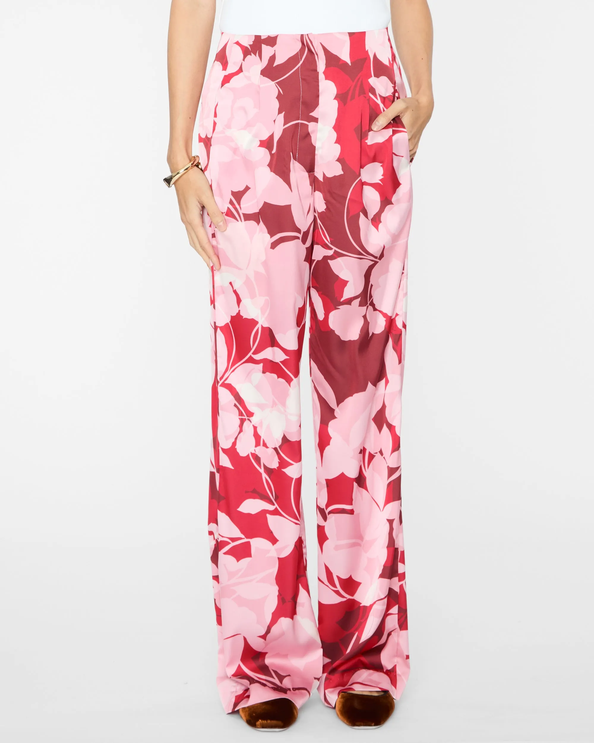 Rita Pants in Flora Rosada Satin