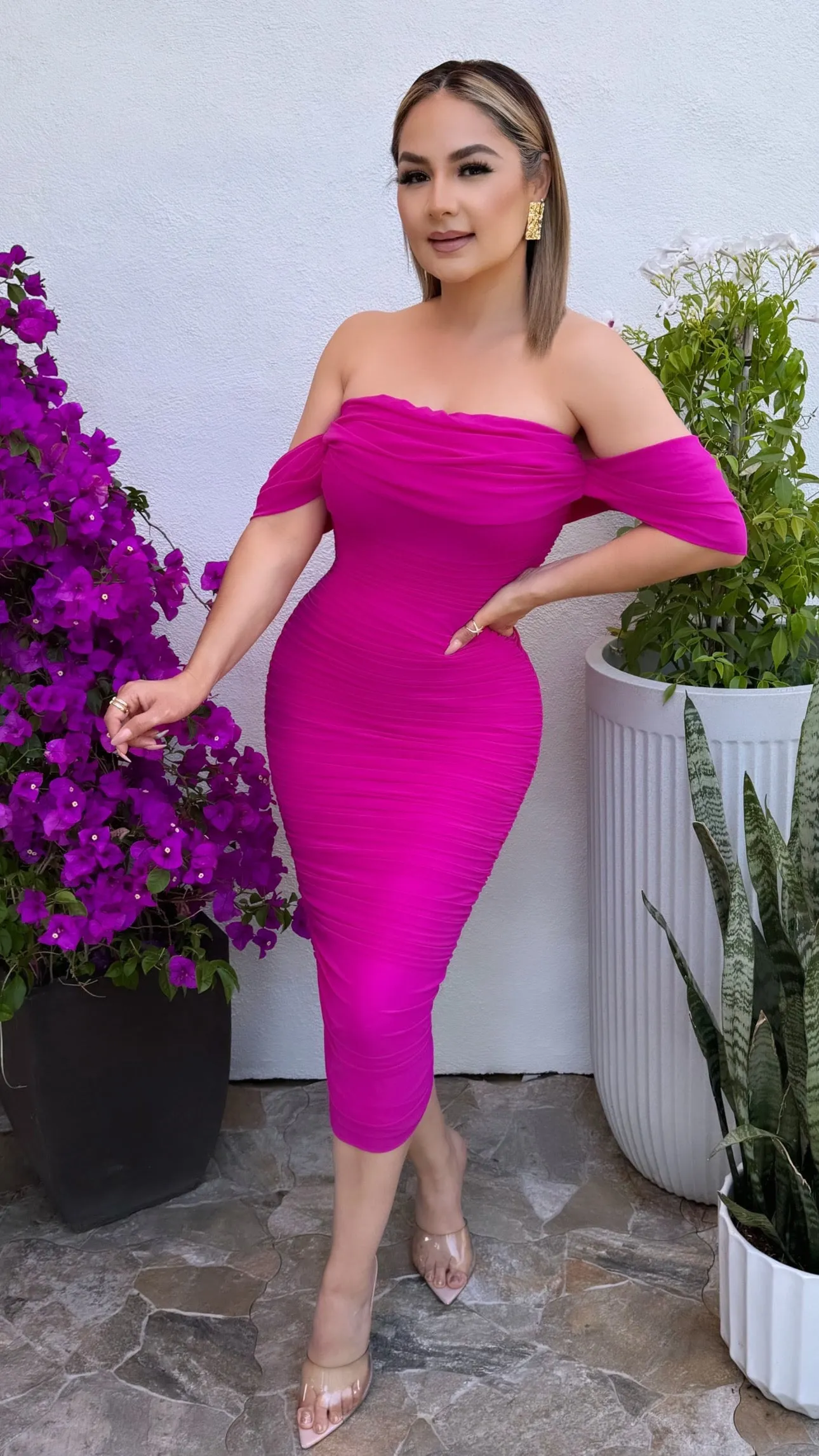 SASHA FUCHSIA MIDI DRESS