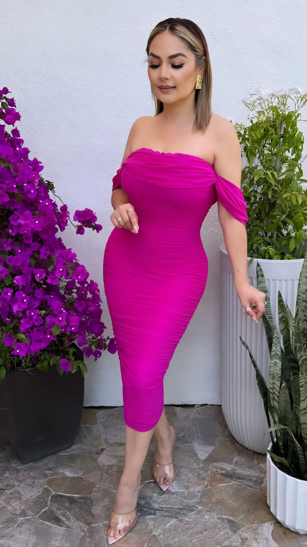SASHA FUCHSIA MIDI DRESS