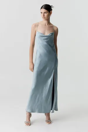SATIN SPLIT SLIP MAXI DRESS | WAVE