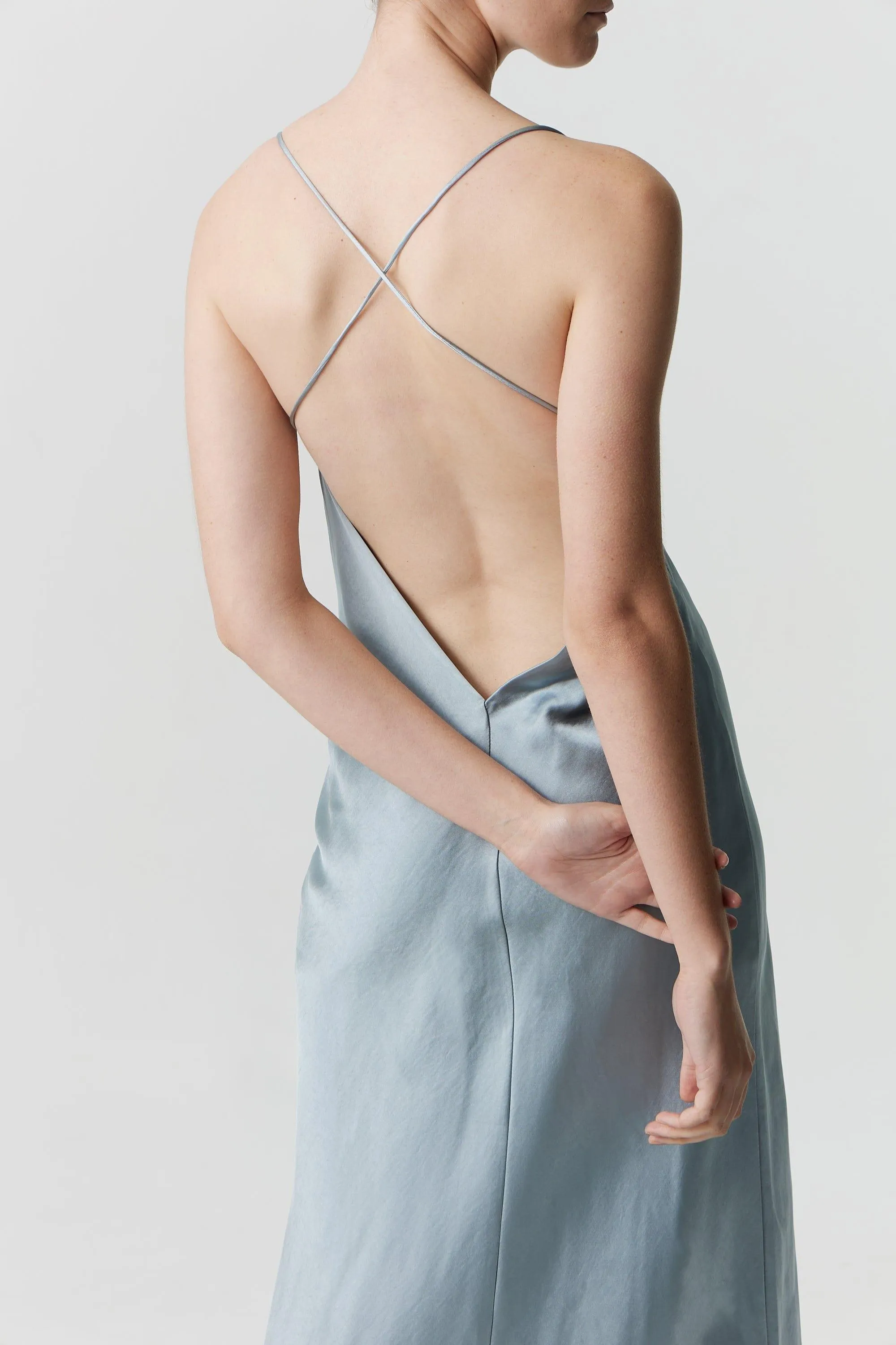 SATIN SPLIT SLIP MAXI DRESS | WAVE