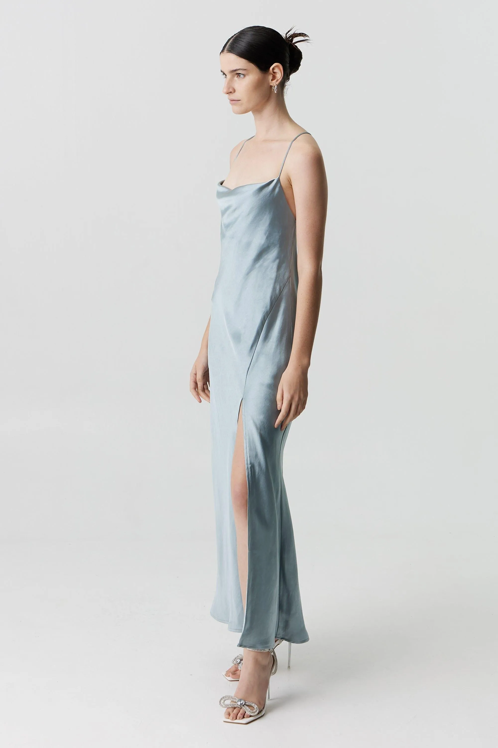 SATIN SPLIT SLIP MAXI DRESS | WAVE
