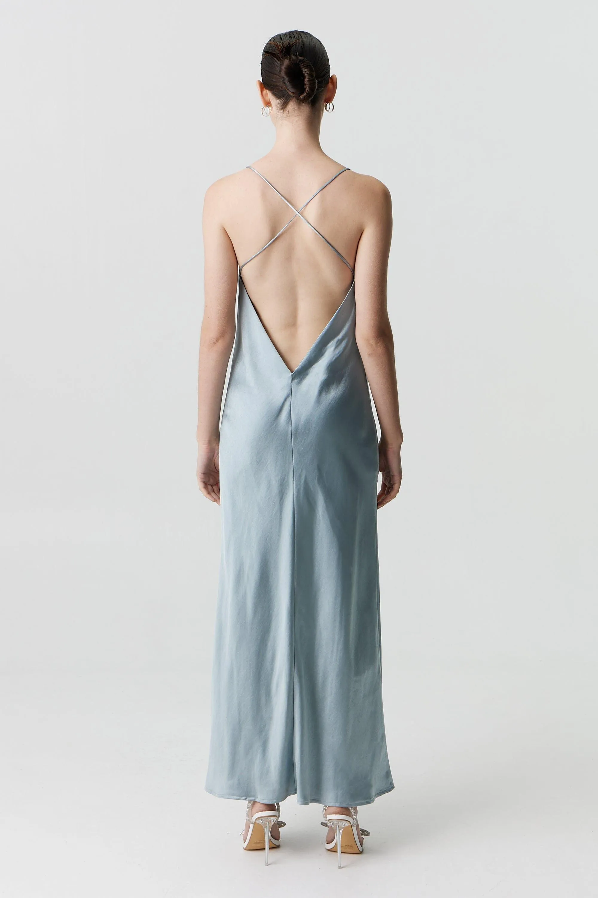 SATIN SPLIT SLIP MAXI DRESS | WAVE
