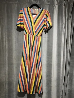SENES Mulicolor Striped Metallic midi dress