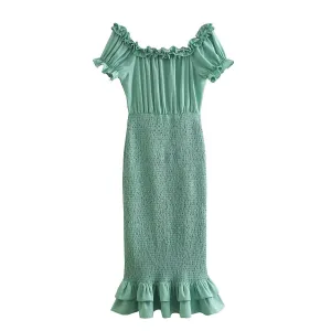 Shirred Off the Shoulder Maxi Dress
