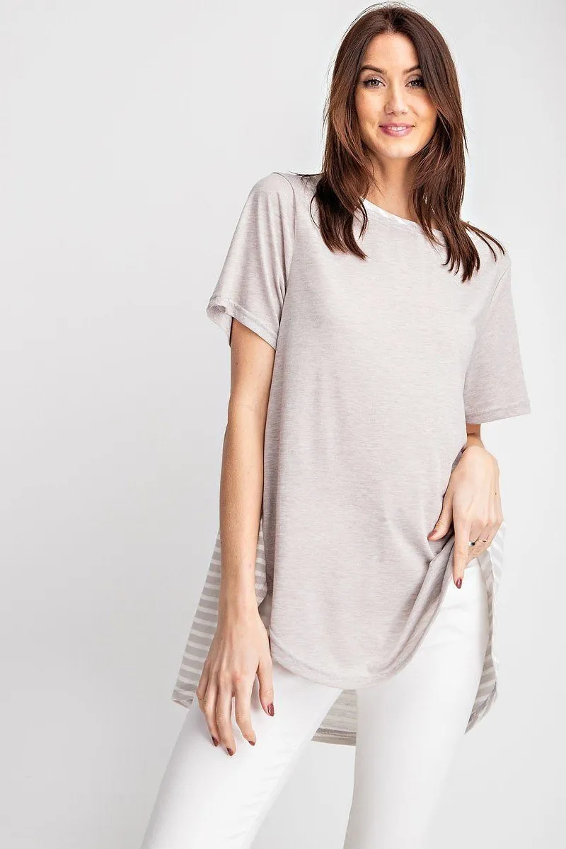 Short Sleeves Rayon Slub Mix And Match Striped Contrast Boxy Top