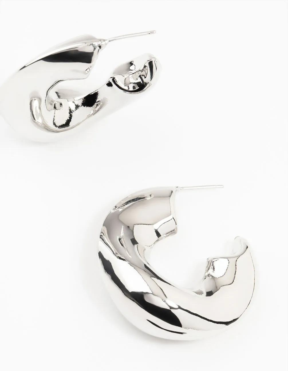 Silver Melted Wave Hoop Earrings