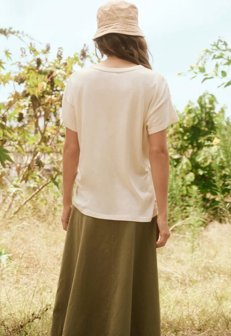 The Boxy Crew with Sunflower Embroidery, Washed White