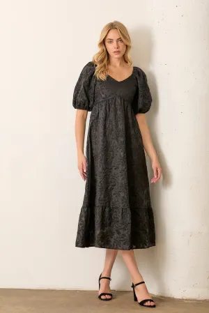 TIERED PUFF MIDI DRESS