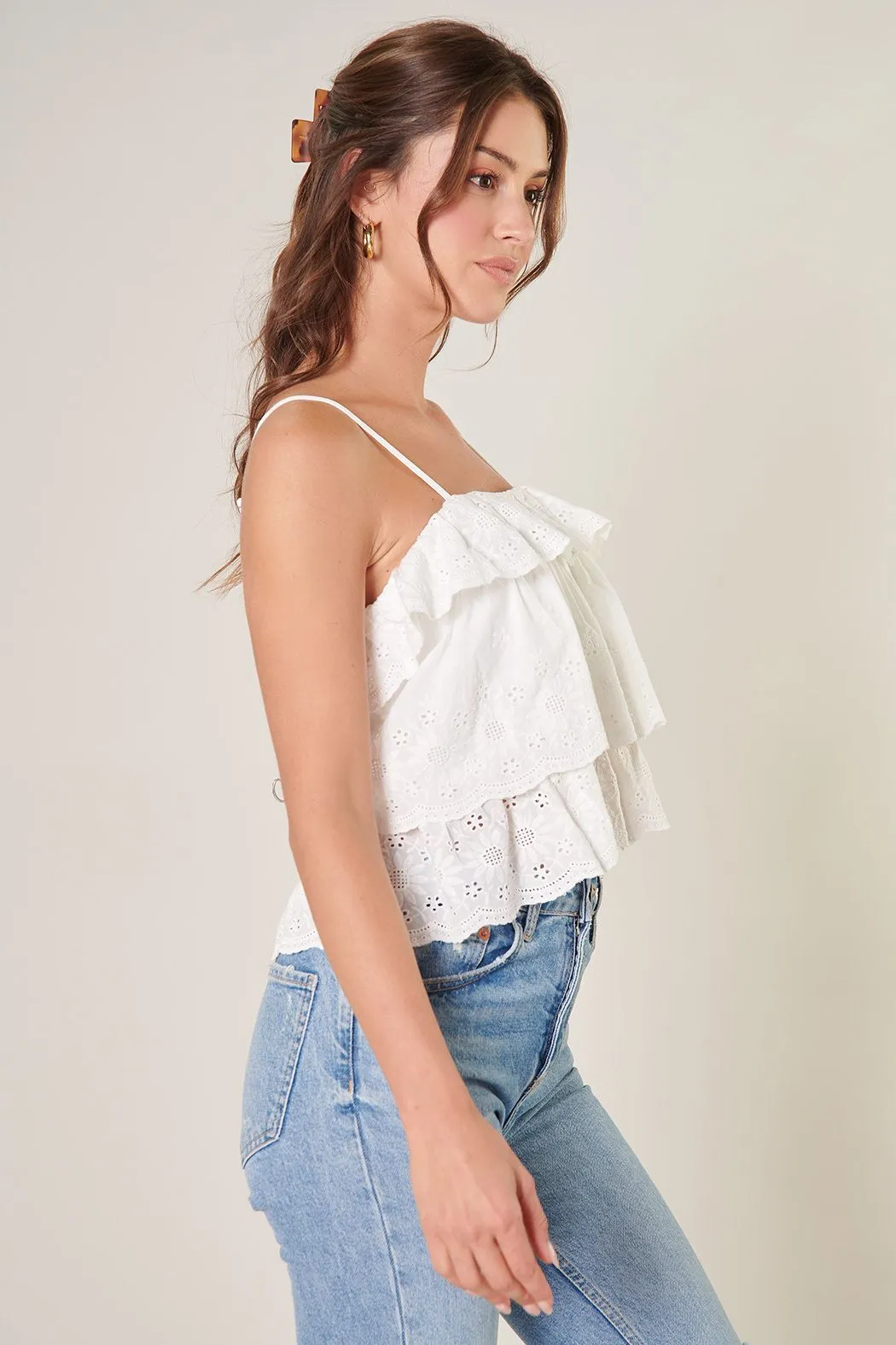 Tiered Ruffle Eyelet Crop Top