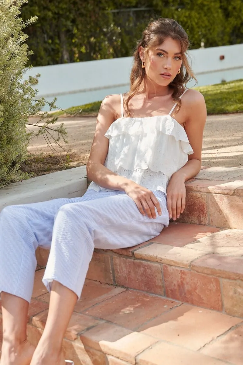 Tiered Ruffle Eyelet Crop Top