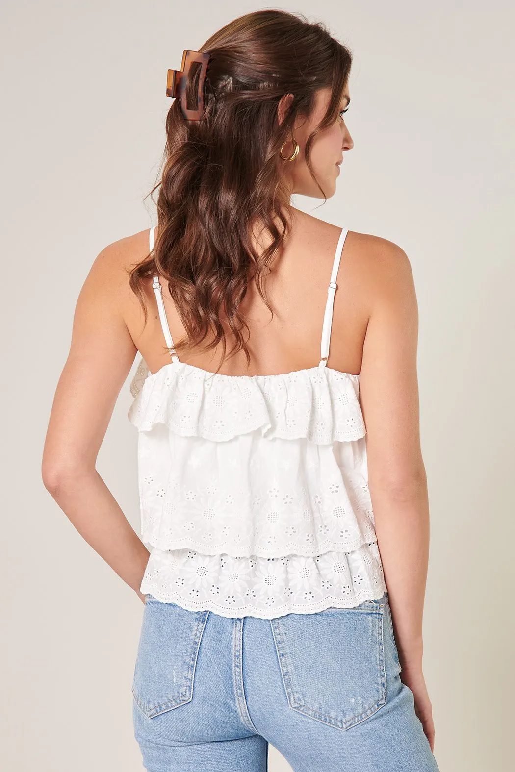 Tiered Ruffle Eyelet Crop Top