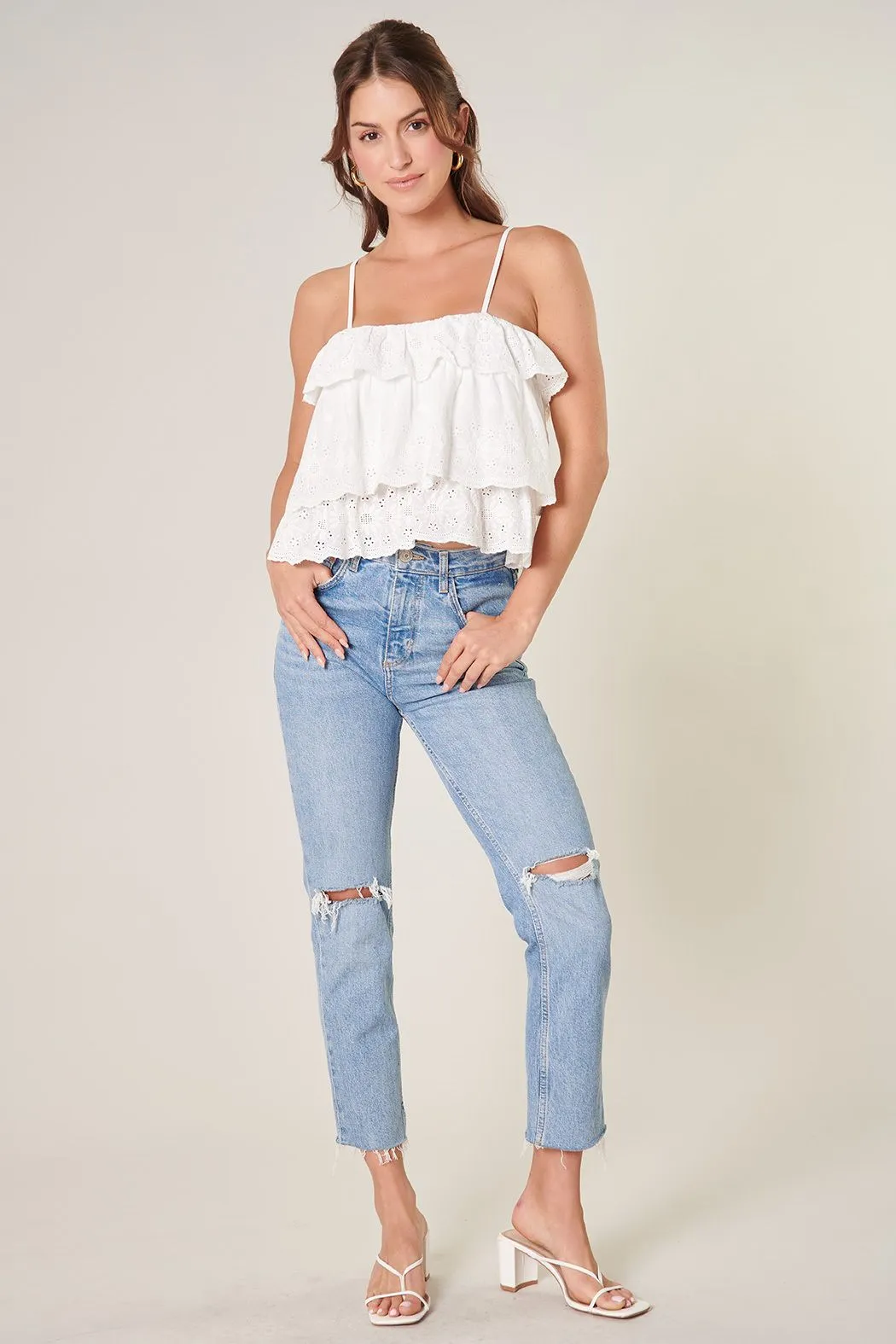 Tiered Ruffle Eyelet Crop Top