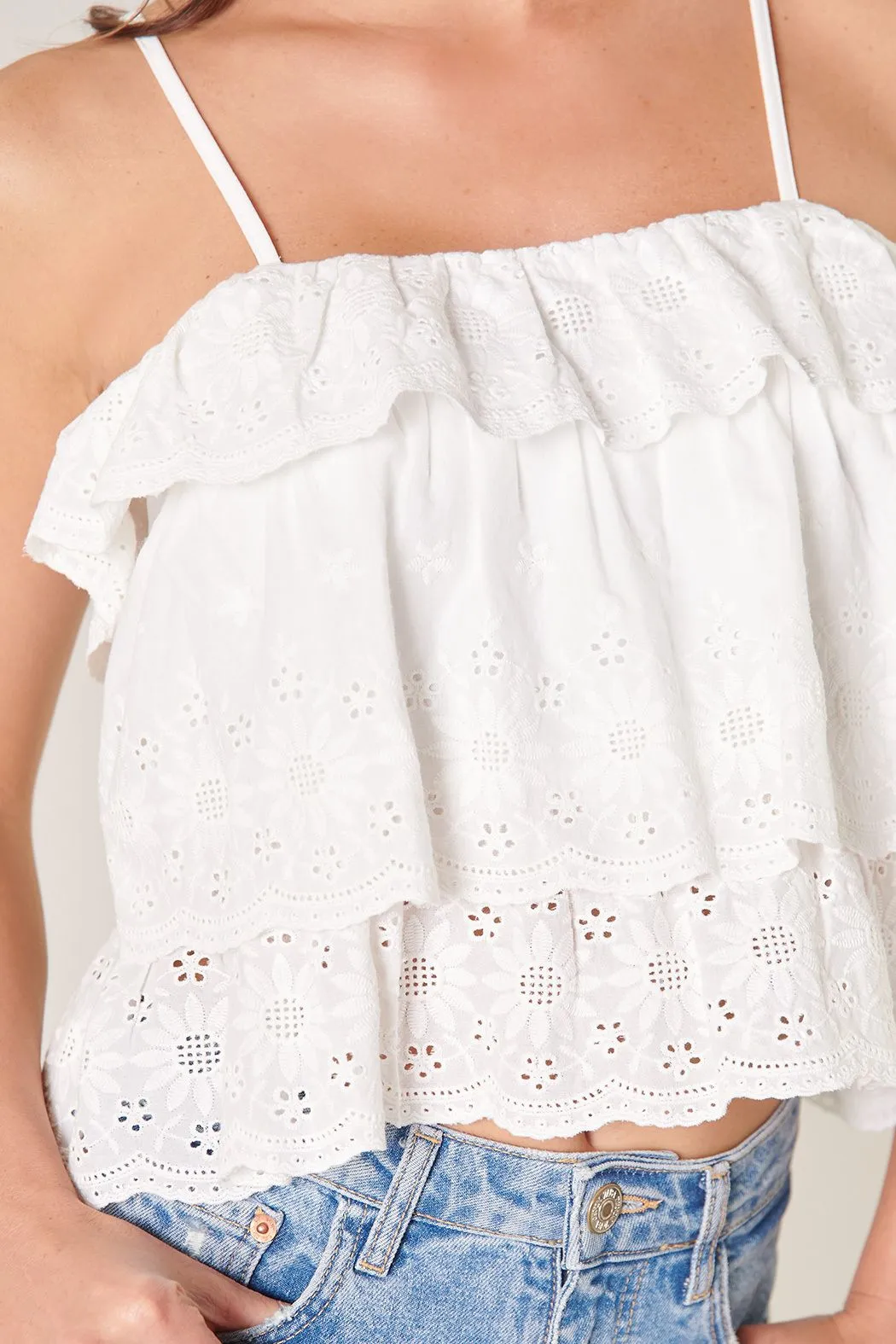 Tiered Ruffle Eyelet Crop Top