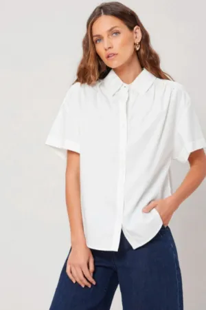 White Back Gathered Boxy Shirt