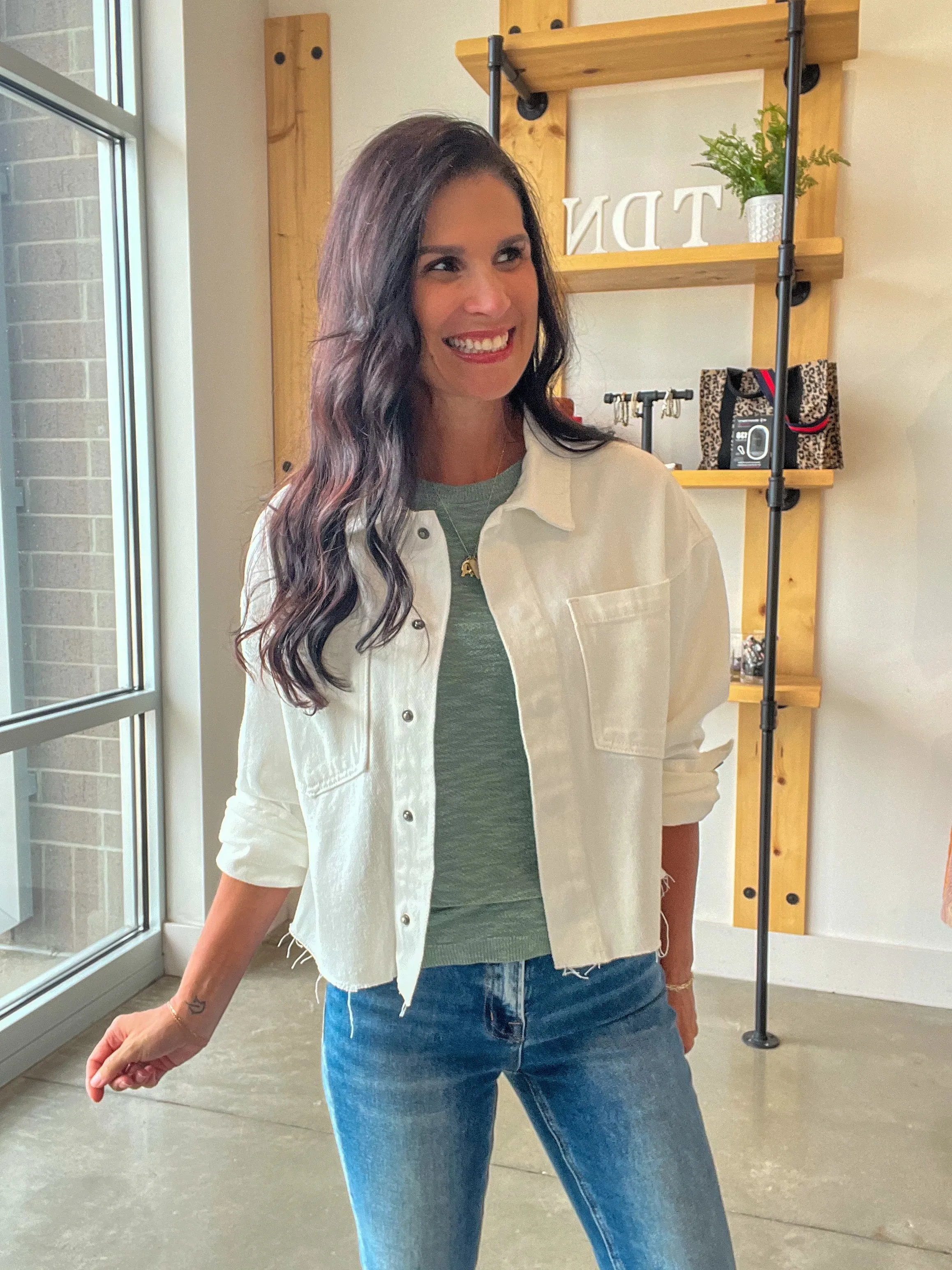 White Denim Cropped Jacket