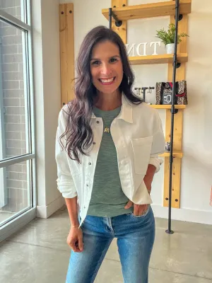 White Denim Cropped Jacket